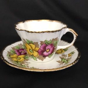 Vintage Salisbury Bone China Teacup and Saucer Pansy Pattern